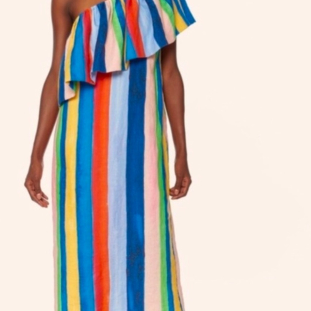 Mara Hoffman One-Shoulder Multicolor Stripe Maxi Dress
